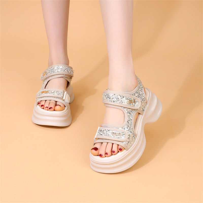 Petitesthick solesequin sandals women 2026summeroutwearnew arrivalfashionplatform shoesheight increasingcasual sports women's shoes