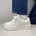 Niche chic distressed denim chunky sole bread shoes - women's trendy versatile skate shoes, height increasing student white sneakers