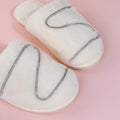 2024 fall/winter new women's closed-toe slippers rhinestone flat z-shaped fuzzy slippers indoor/outdoor fleece-lined cotton slippers