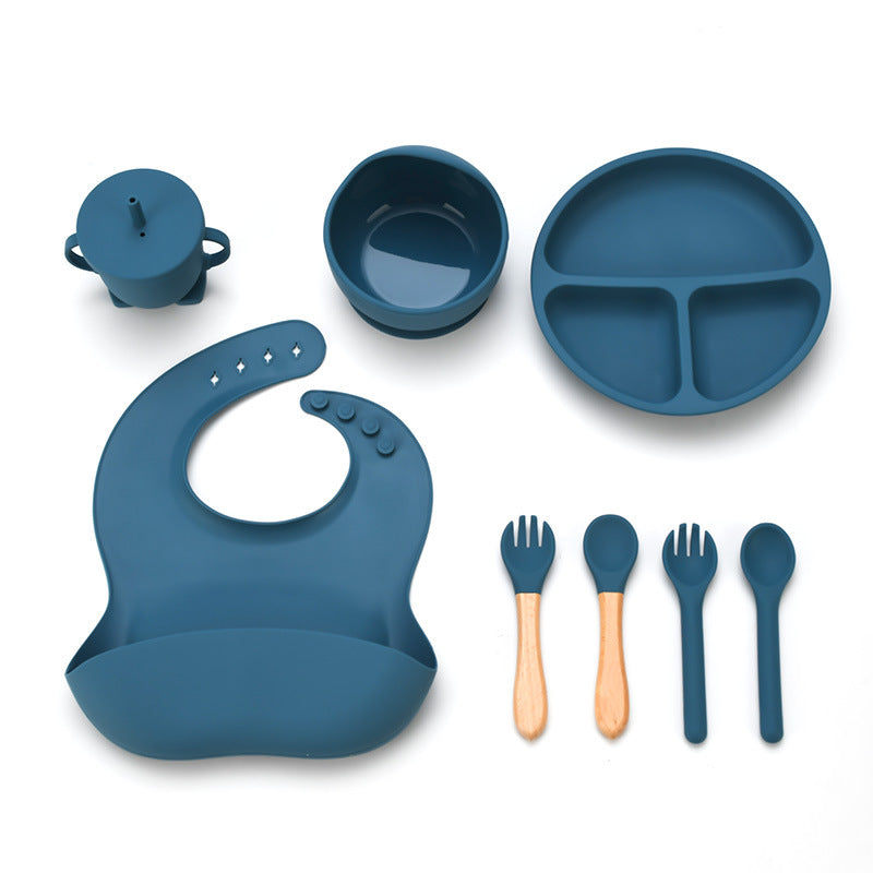 Cross-border new product baby silicone tableware set complementary food eight-piece set food grade infant complementary food silicone tableware
