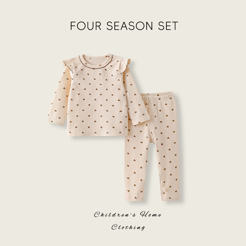Korean style baby pajama set - spring/autumn cotton underwear set for kids - all-cotton long johns for boys and girls - autumn/winter base layer
