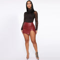 Aliexpress  european and american women's skirt cross-border high waist hip cover short skirt nightclub pu leather zipper sexy black leather skirt