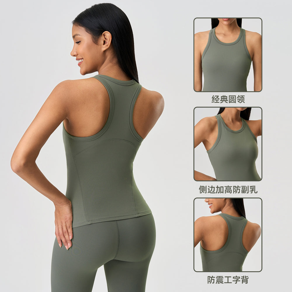 Spring/summer new racerback sports bra top for women - padded, slim-fit, sleeveless workout yoga top d25057