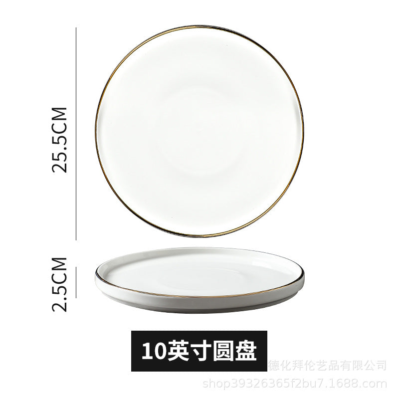 Japanese-style western dinner plates, creative steak plates, western dinner plates, creative black matte steak plates, commercial glossy white plates