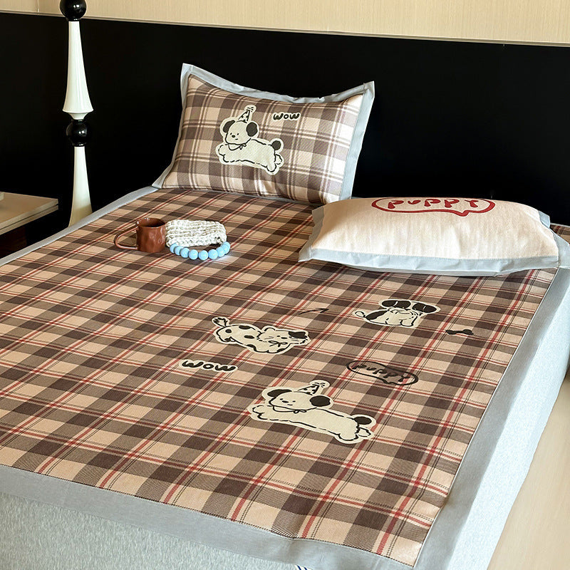 Summer cartoon ice silk mat three-piece set cute mix and match cool silk ice summer soft mat 1.5m 1.8m