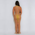 C7556 cross-border   fashion women's sexy see-through mesh rhinestone party dress