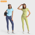 Spr ribbed trim fashion v-neck activewear short sleeve women's fitness running slim fit yoga top ds386