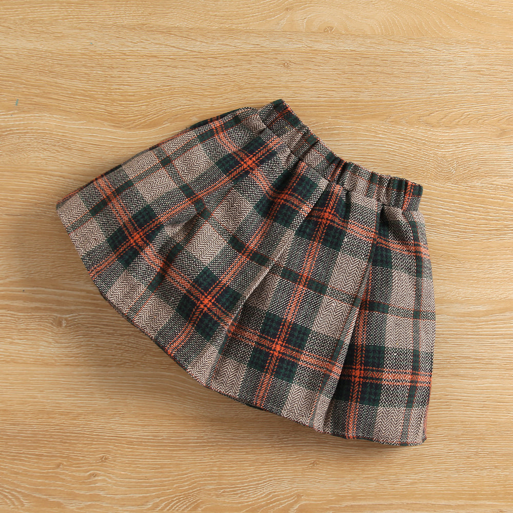 European and american style autumn outfit: girls' ribbed knit pullover top, plaid pleated skirt, and hat three-piece set for cross-border e-commerce