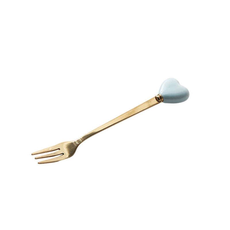 Luxury ceramic spoon stainless steel coffee spoon afternoon tea cake dessert spoon cross-border high-value small fork soup spoon
