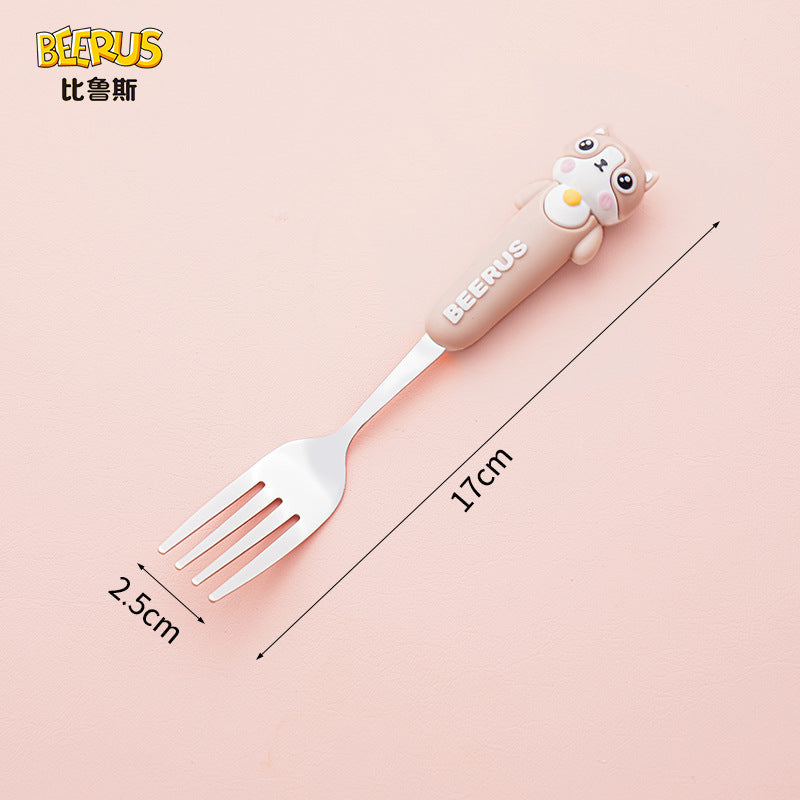 High-quality, adorable cartoon children's cutlery set featuring a cute bear design. includes a fork, spoon, and is perfect for school lunches. made of durable silicone, these portable forks and spoons are available for wholesale