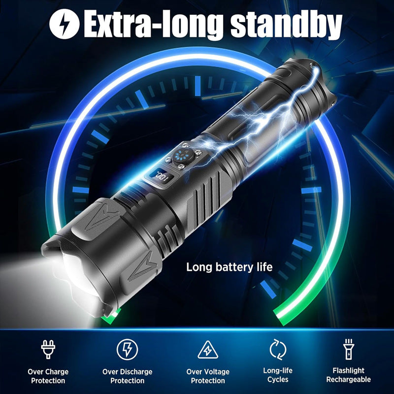 Cross-border Douyin strong light long-distance digital display flashlight outdoor charging super bright flashlight emergency flashlight factory wholesale