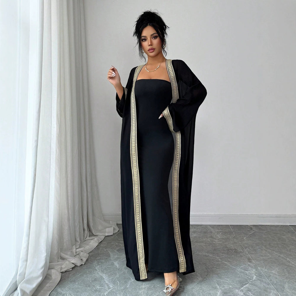 Amazon cross-border fashion: gold-trimmed cardigan + bandeau dress elegant formal set