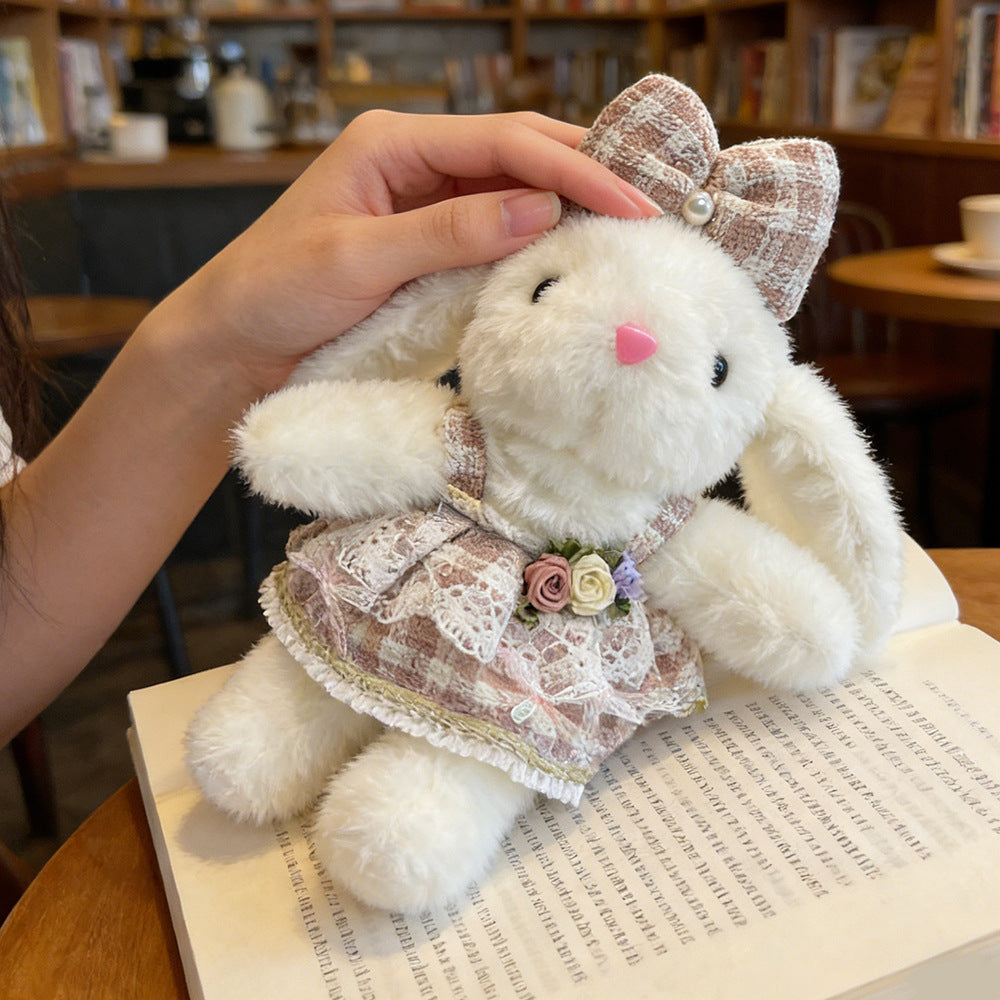 Long-eared rabbit keychain lop-eared rabbit bag pendant stuffed doll cute bows rabbit creative pendant