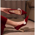Red wedding shoes for women, new 2026 chinese style xiuhe dress pearl bridal high heels
