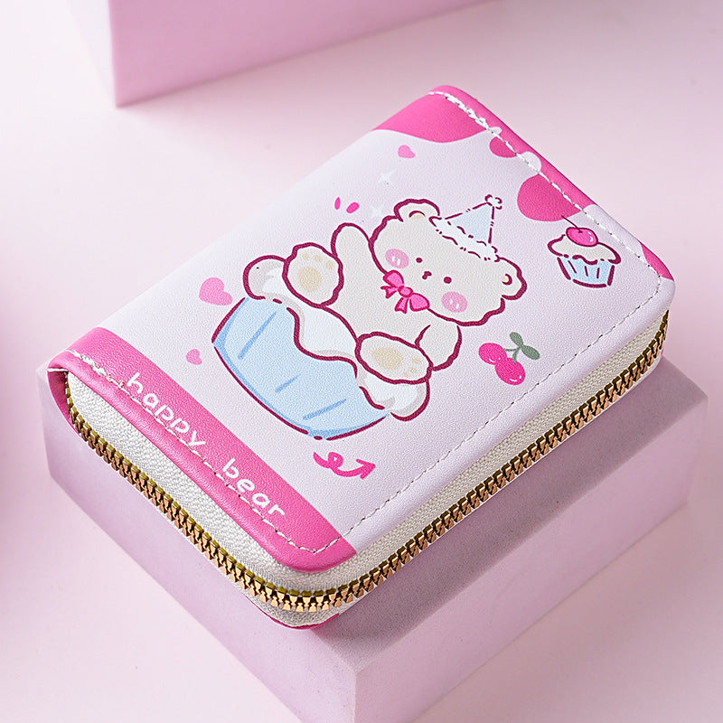 Primary school students small card bag horizontal children and girls new bear sweet cartoon cute short zipper change card bag