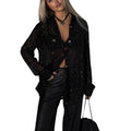 spring/summer new european and american style sequin top, collared long sleeve cardigan, basic cross-border women's blouse jacket