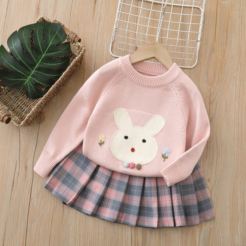 Girls' crew neck sweater  autumn new collection - little girl's cartoon two-piece set, girls' jk uniform set
