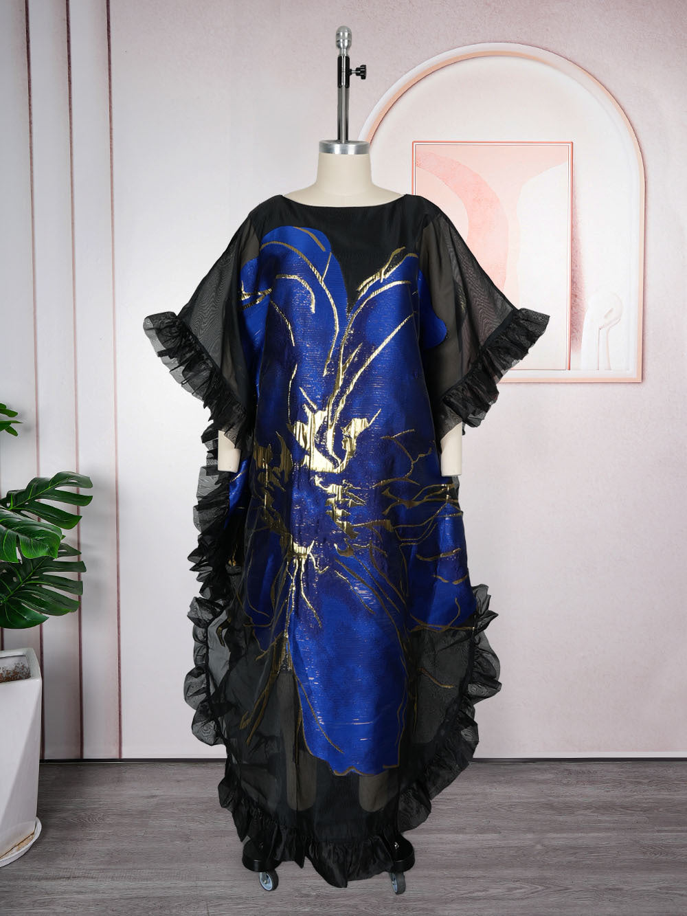 European and american cross-border foreign trade african women's clothing  large size organza dress  printed robe