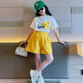 Girls' summer outfit set : trendy new style, kids' short sleeve & shorts, popular online, fashionable two-piece set for mid-to-large children