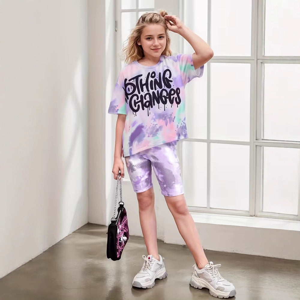 wholesale girls' short-sleeve and shorts sets, fashionable spring, summer, and autumn outfits for girls