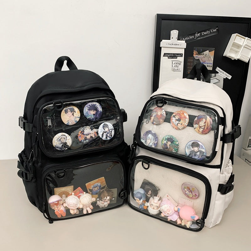 Painful bag two-dimensional two-piece set can be double-backed or single-backed detachable multi-functional pvcflap pocket pantsdiy large-capacity school bag