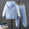 new style children's long-sleeved hooded contrasting color a-line badge suit
