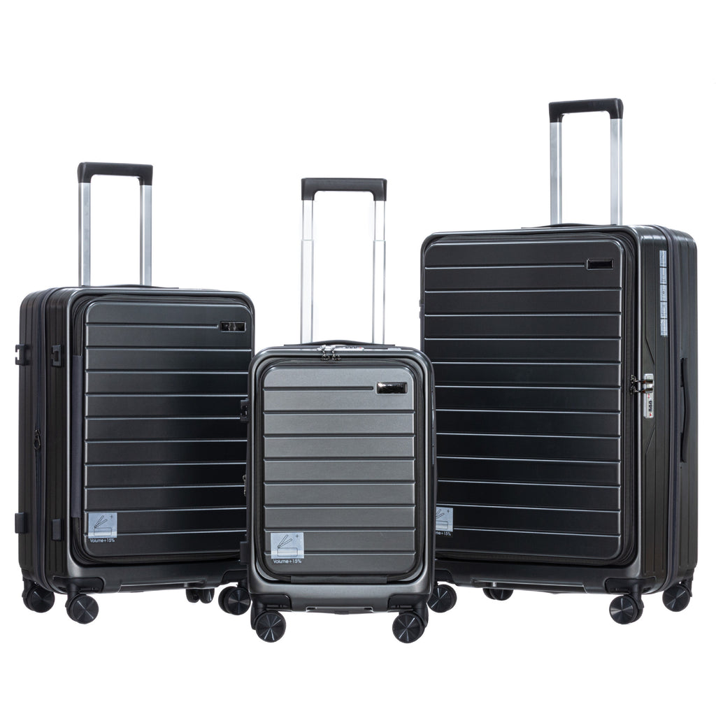Spot front open lid trolley case three-piece set ABS + PC new material front open trolley suitcase travel bag factory