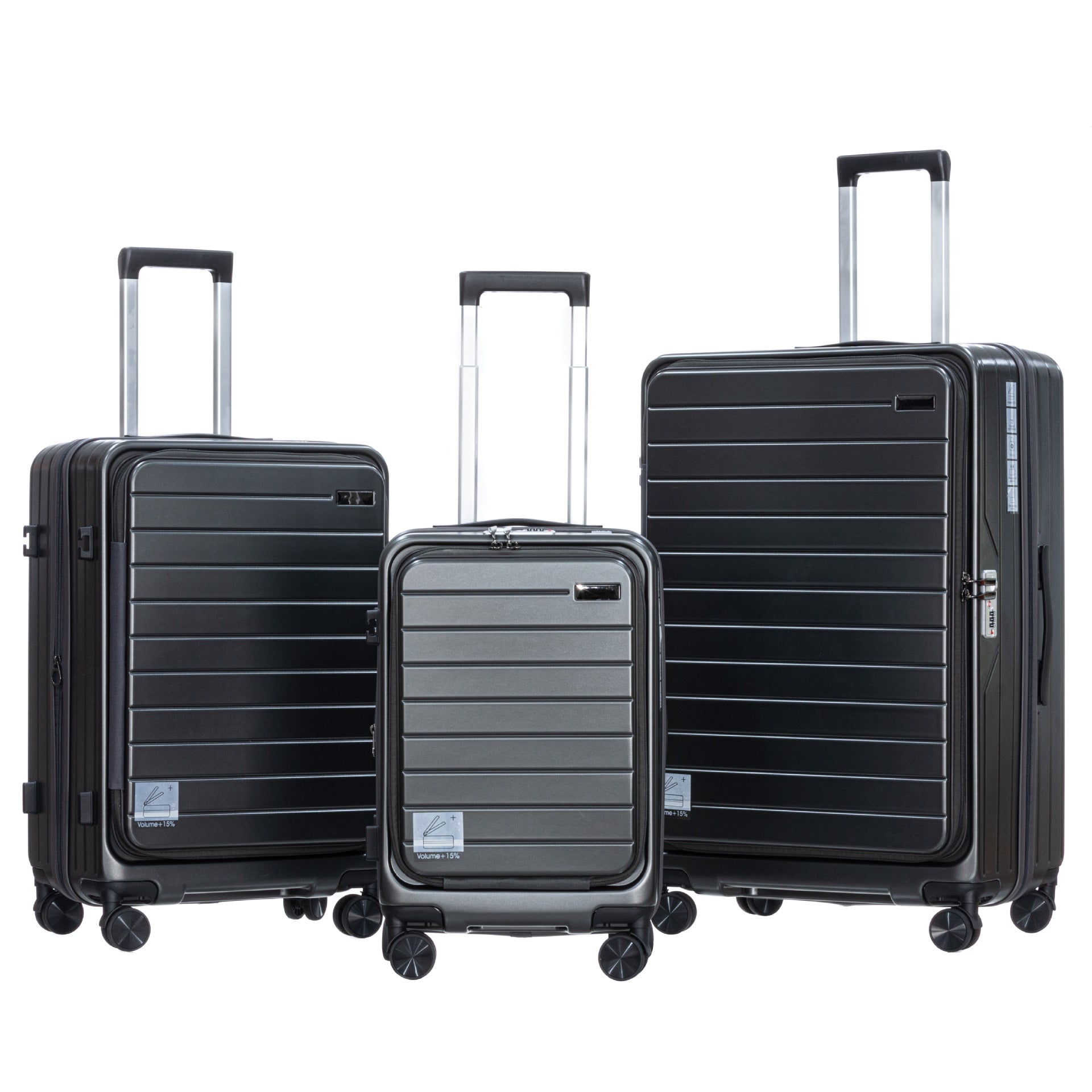 Spot front open lid trolley case three-piece set ABS + PC new material front open trolley suitcase travel bag factory