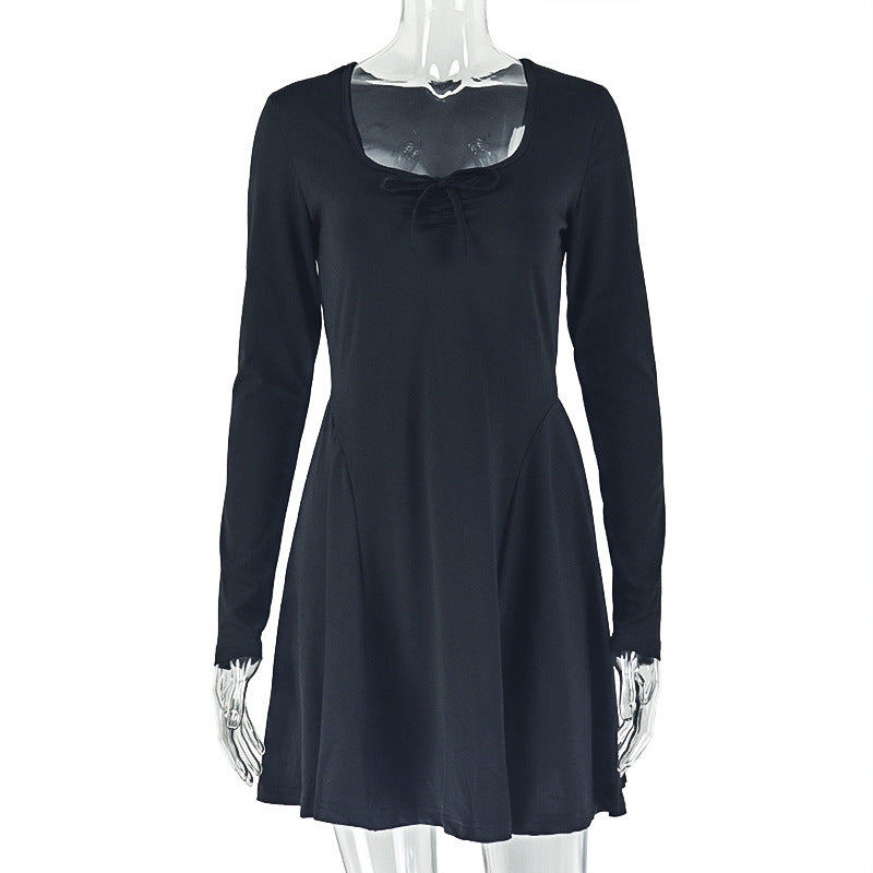 European and american style ins-inspired cross-border women's clothing: elegant, versatile, and fashionable a-line dress for going out, dating, and everyday wear. features pleated long sleeves and a solid color design