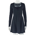 European and american style ins-inspired cross-border women's clothing: elegant, versatile, and fashionable a-line dress for going out, dating, and everyday wear. features pleated long sleeves and a solid color design