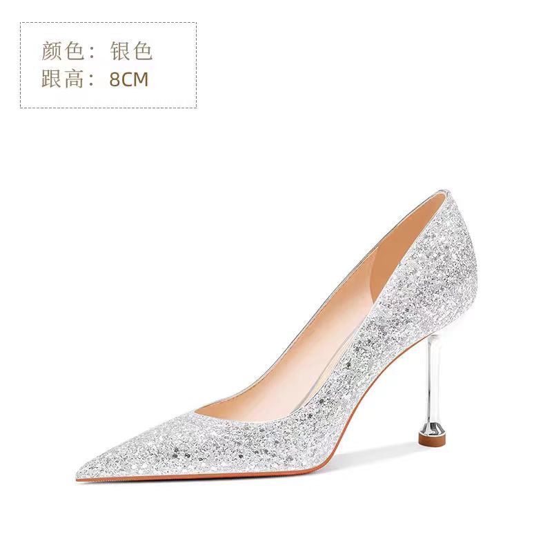French crystal wedding shoes for women, new autumn 2024 bridal shoes, convertible high heels for wedding dress, bridesmaid sequin shoes