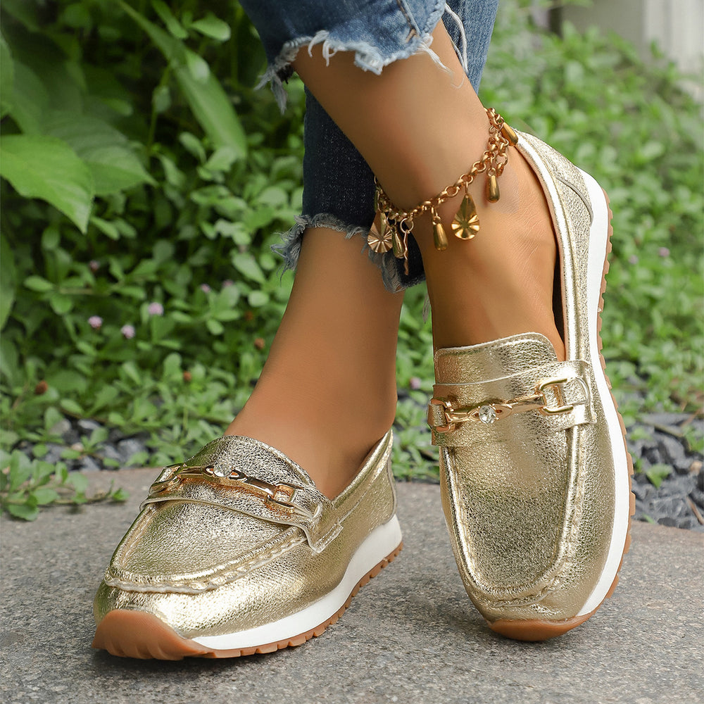 export plus size women's flats -  autumn new collection: metal chain detail, flat & chunky sole, casual loafers - wholesale