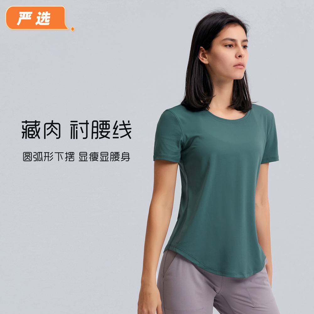 Factory direct summer new arrival: women's loose-fit brushed yoga short-sleeve top - breathable activewear for running and fitness (ds075)