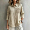 Exportfashion bohemia styleplus size shirt texture lapel cut outlaceflap pocket pants dropped shoulders long sleeves thin tops