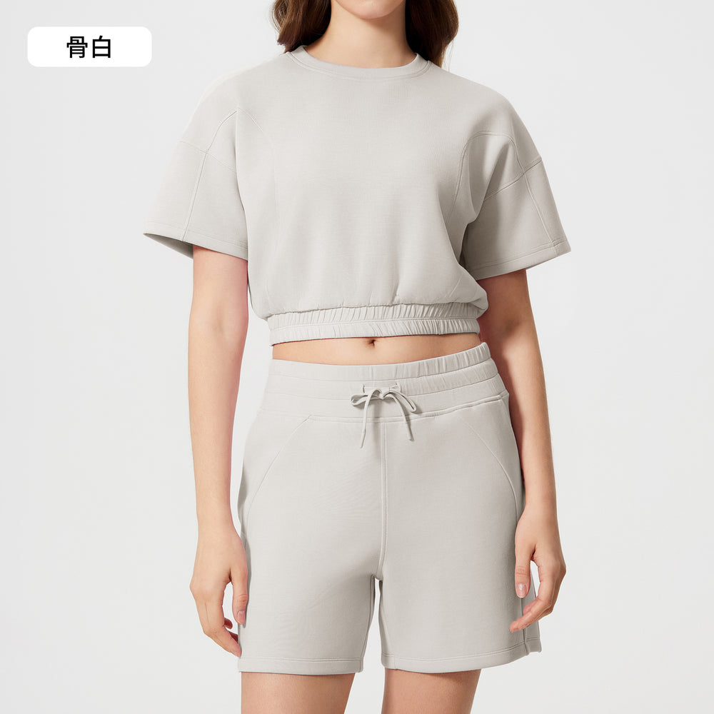Women's summer casual activewear set: cloud-like air layer, loose fit, slimming, solid color, fashionable fitness yoga two-piece outfit