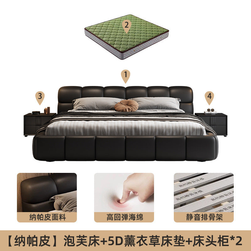 Accessible luxury genuine leather bed storage double bed casual italian puff bed master bedroom scandinavian leather bed head layer cowhide bed