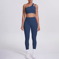 Cloud-feel one-shoulder backless sports bra set - high-waisted, butt-lifting, compression yoga outfit - quick-dry running & fitness set for women