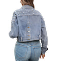 European and american cross-border e-commerce  spring new beaded loose slimming casual short denim top jacket for women