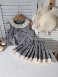 spring/summer new arrival: girls' lace ruffle collar tank top + pleated a-line skirt two-piece set (cross-border e-commerce)