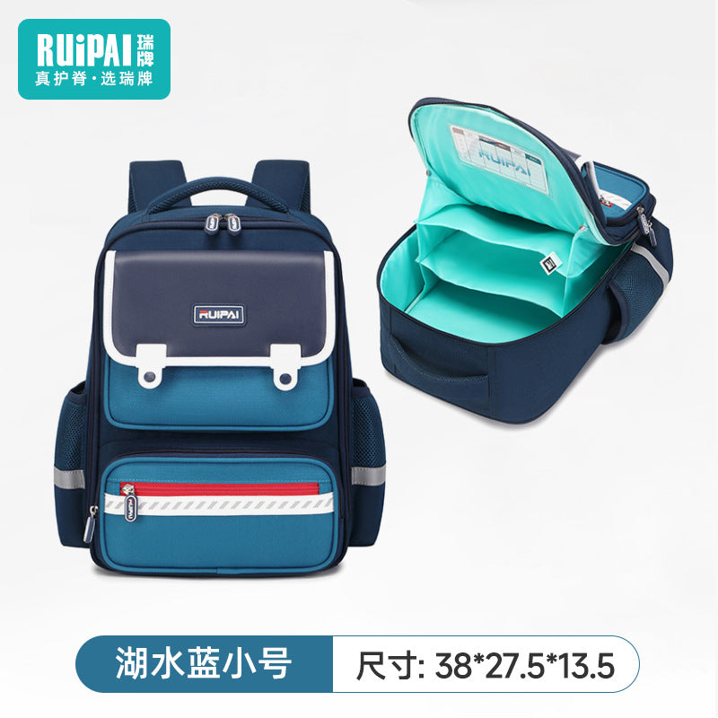 Rui brand children's schoolbags for men and women, grades one, two, three to six, large-capacity spine protection and burden reduction schoolbags, customized by primary school manufacturers