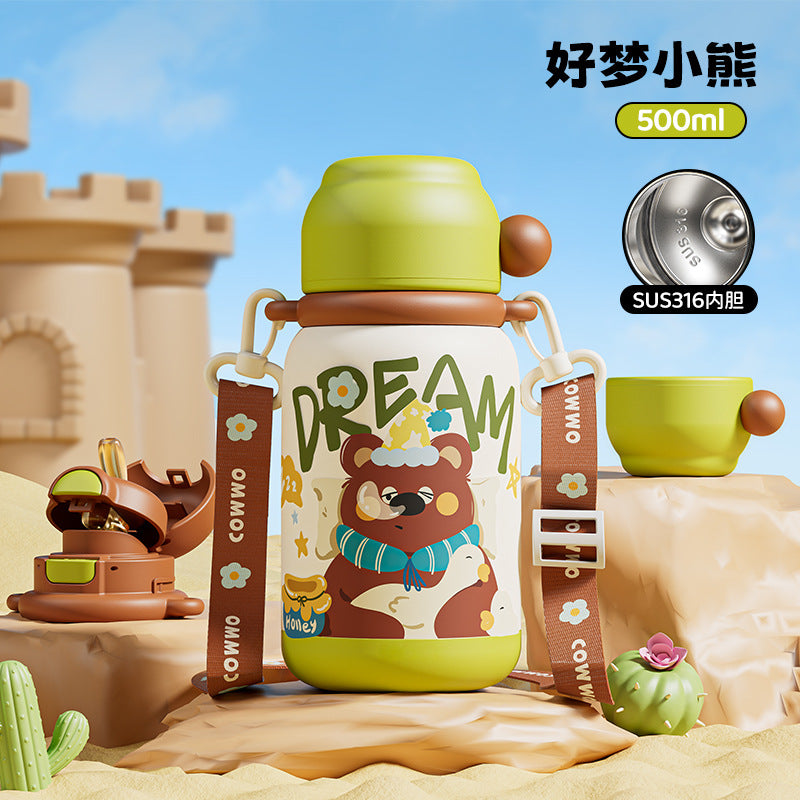 Kids thermos cup 316 stainless steel straw cup cute stainless steel cartoon student cup portable cup manufacturer