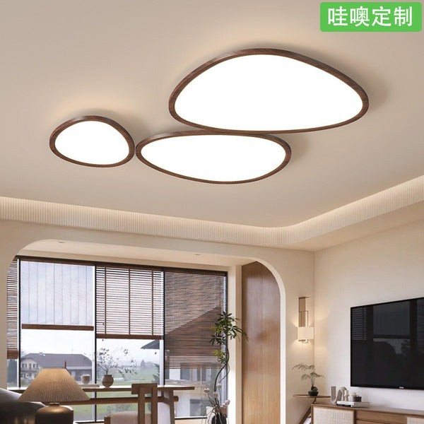 [Wow] Retro walnut color ceiling light modern simple three-head creative pebble full spectrum eye protection light