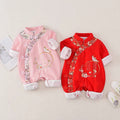 Spring & fall baby girl new arrivallong sleeves chinese style double layer khaki full moon tang suit style newbornembroider jumpsuit