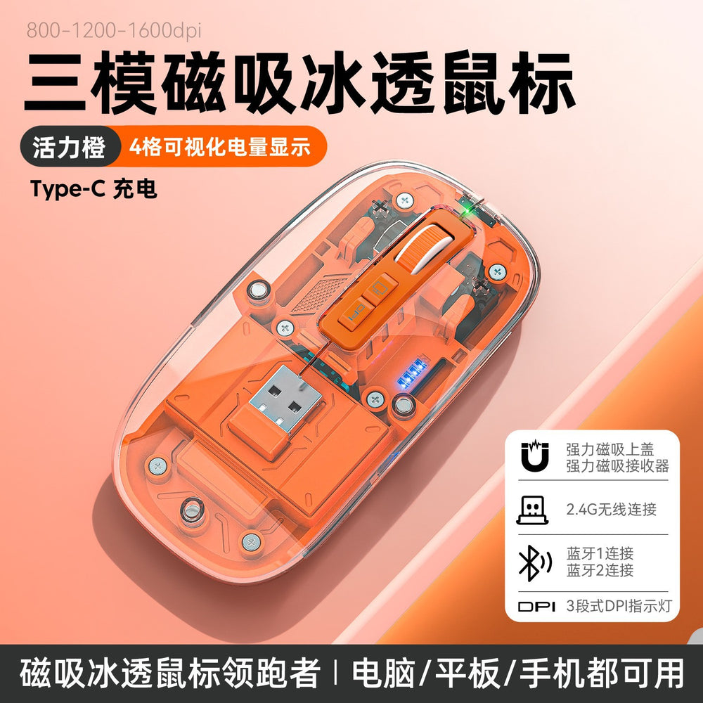 M136 transparent wireless bluetooth tri-mode mouse - rechargeable magnetic charging creative gift for laptops and office use