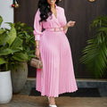 D3286 african plus size women's clothing  autumn/winter new arrival elegant turn-down collar solid color a-line pleated dress