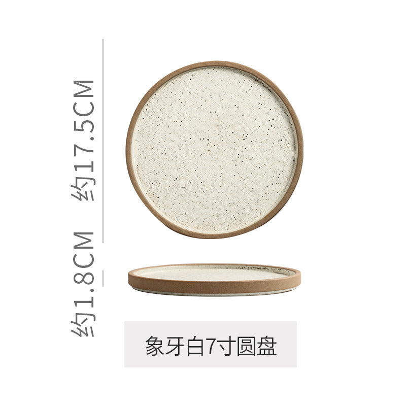 Retro stoneware western food steak plate japanese style with edge restaurant hotel for homestylish shallow plate dessert side dish plate
