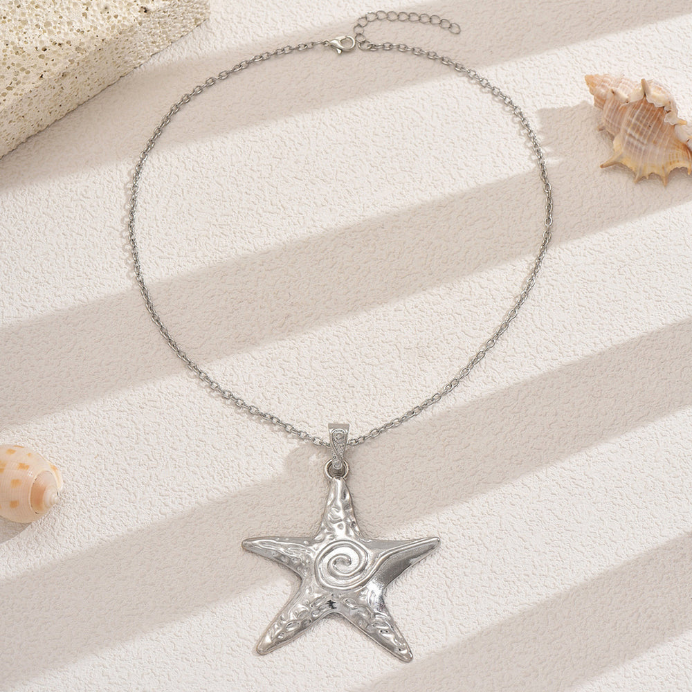 Wholesale starfish necklace - cross-border vintage ocean-inspired jewelry - women's unique, high-end double-layer pendant - starfish clavicle chain