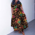 D3266 cross-border women's clothing  new fashion elegant lace-up african large size short-sleeved large swing foreign trade dress