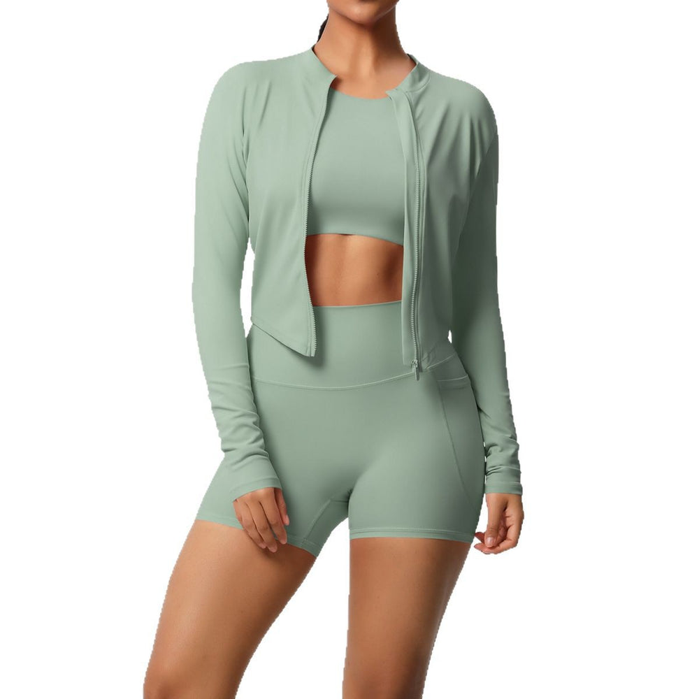 Cloud-soft quick-dry yoga activewear set: high-waisted, slim-fit pocket shorts for outdoor running and fitness