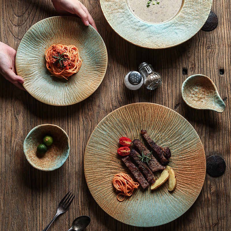 New creative ceramic plates - japanese retro round dinner plates, steak plates - wholesale for home and hotel tableware manufacturers